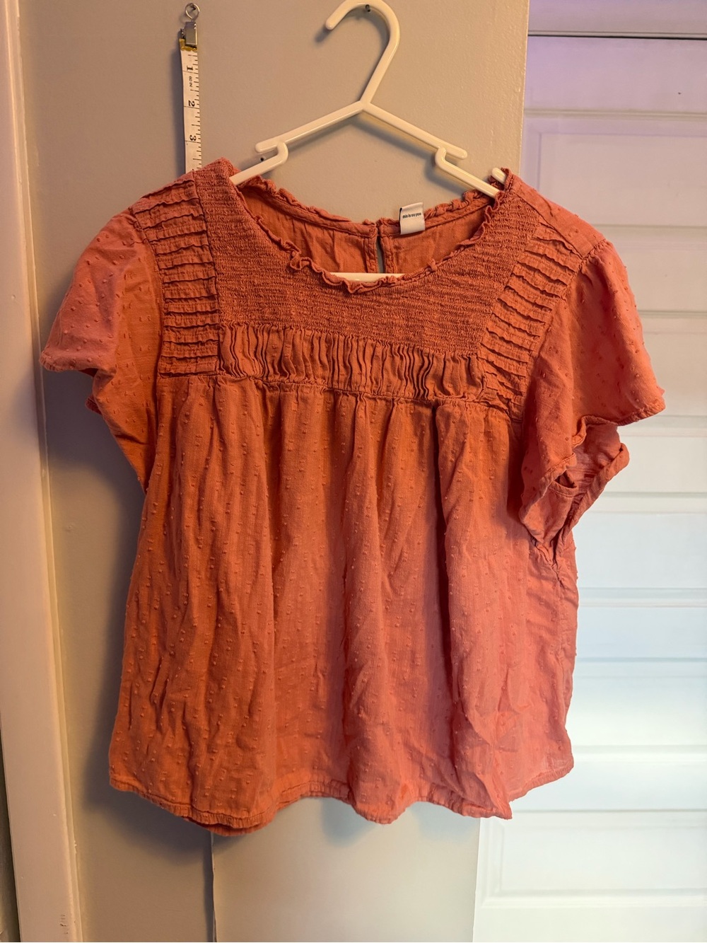 Old Navy Coral Textured Smocked Short-Sleeve Blouse